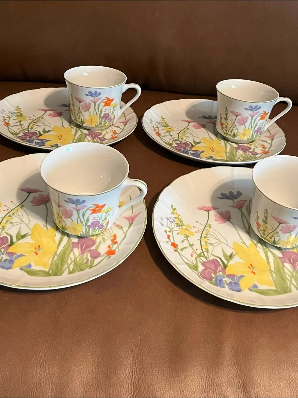 Vtg Fine China Tea Cup and Luncheon Plate in Day Lily Pattern by Seymour Mann